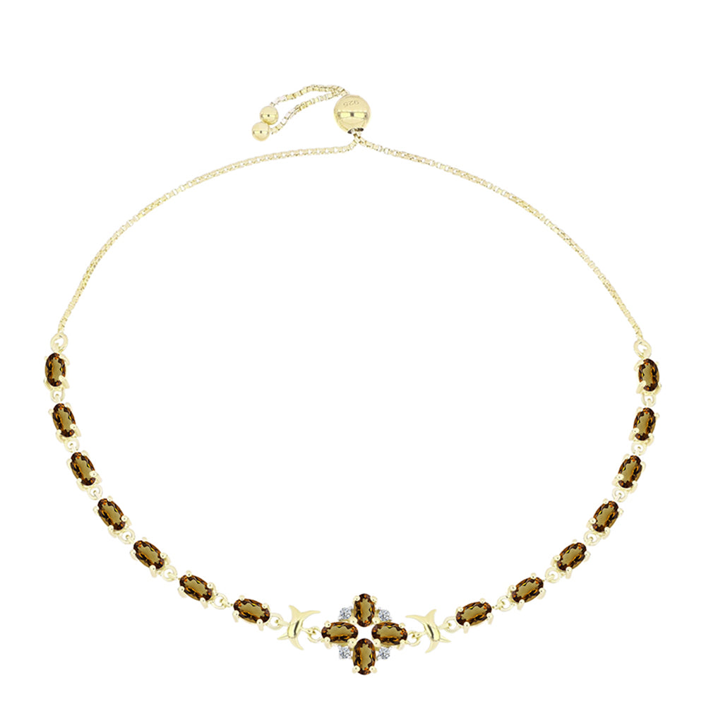 Pulsera de Plata Bañada en Oro con Cuarzo Coñac y Topacio Blanco