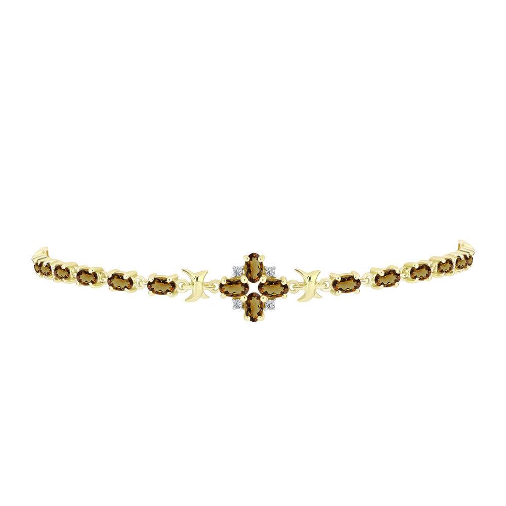 Pulsera de Plata Bañada en Oro con Cuarzo Coñac y Topacio Blanco