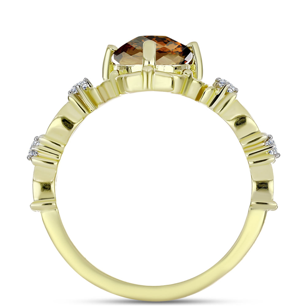 Anillo de Plata Bañada en Oro con Cuarzo Coñac y Topacio Blanco 2 