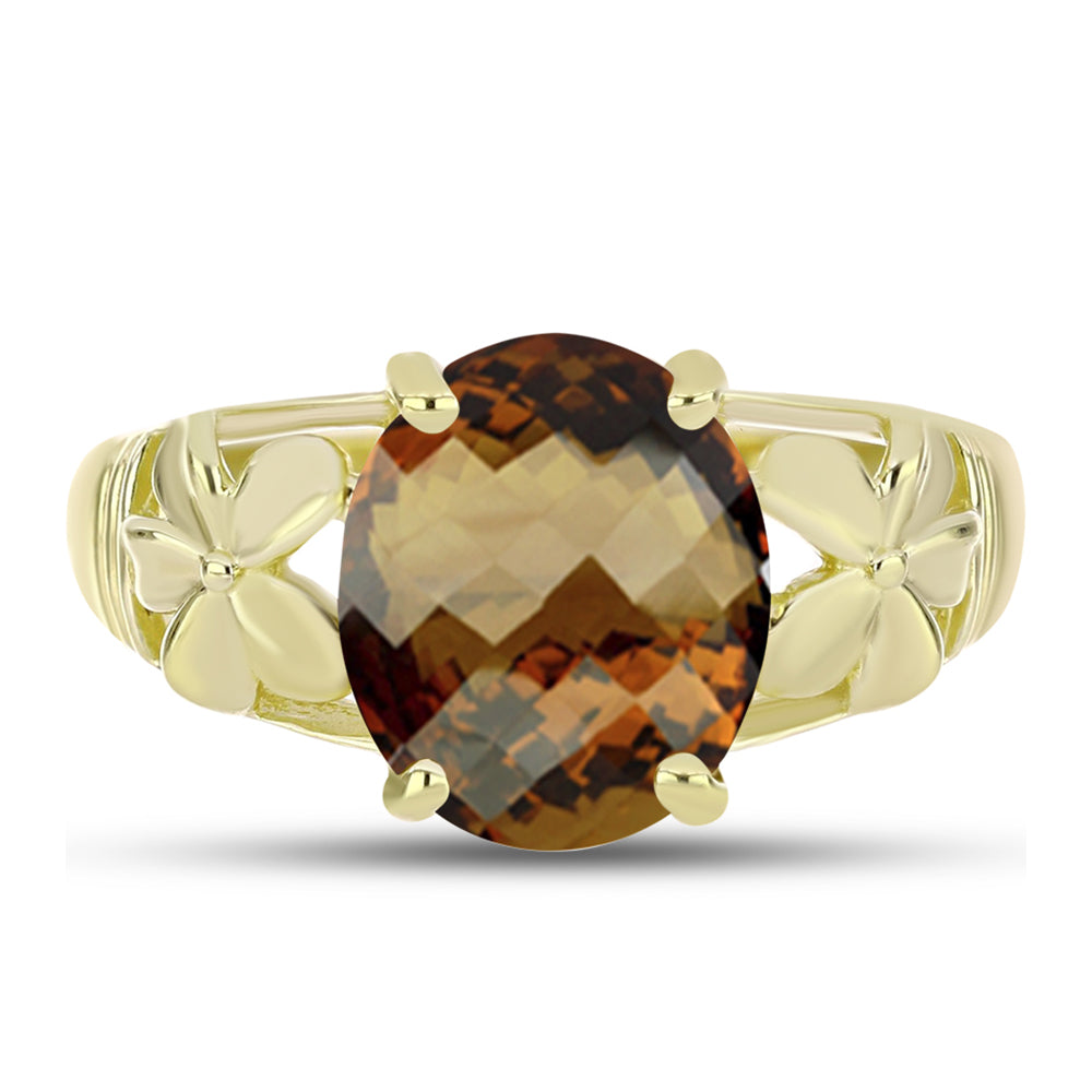 Anillo de Plata Bañada en Oro con Cuarzo Coñac