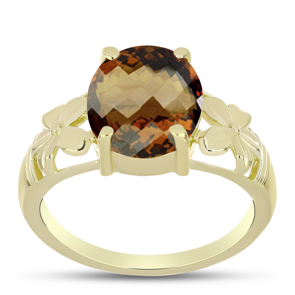 Anillo de Plata Bañada en Oro con Cuarzo Coñac 3 