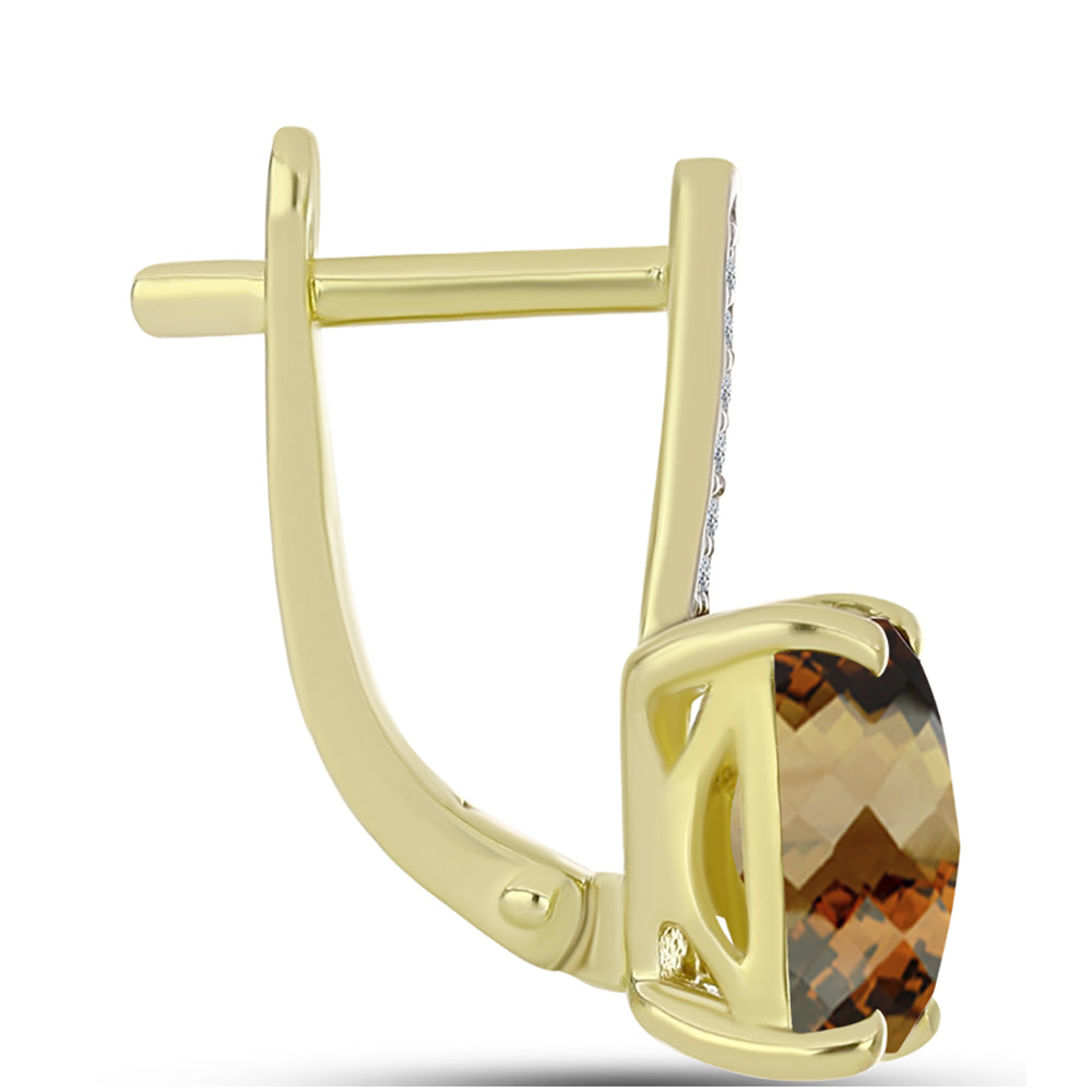 Pendientes de Plata Bañada en Oro con Cuarzo Coñac y Topacio Blanco 2 