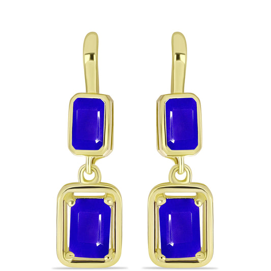 Pendientes de Plata Bañada en Oro con Ágata azul