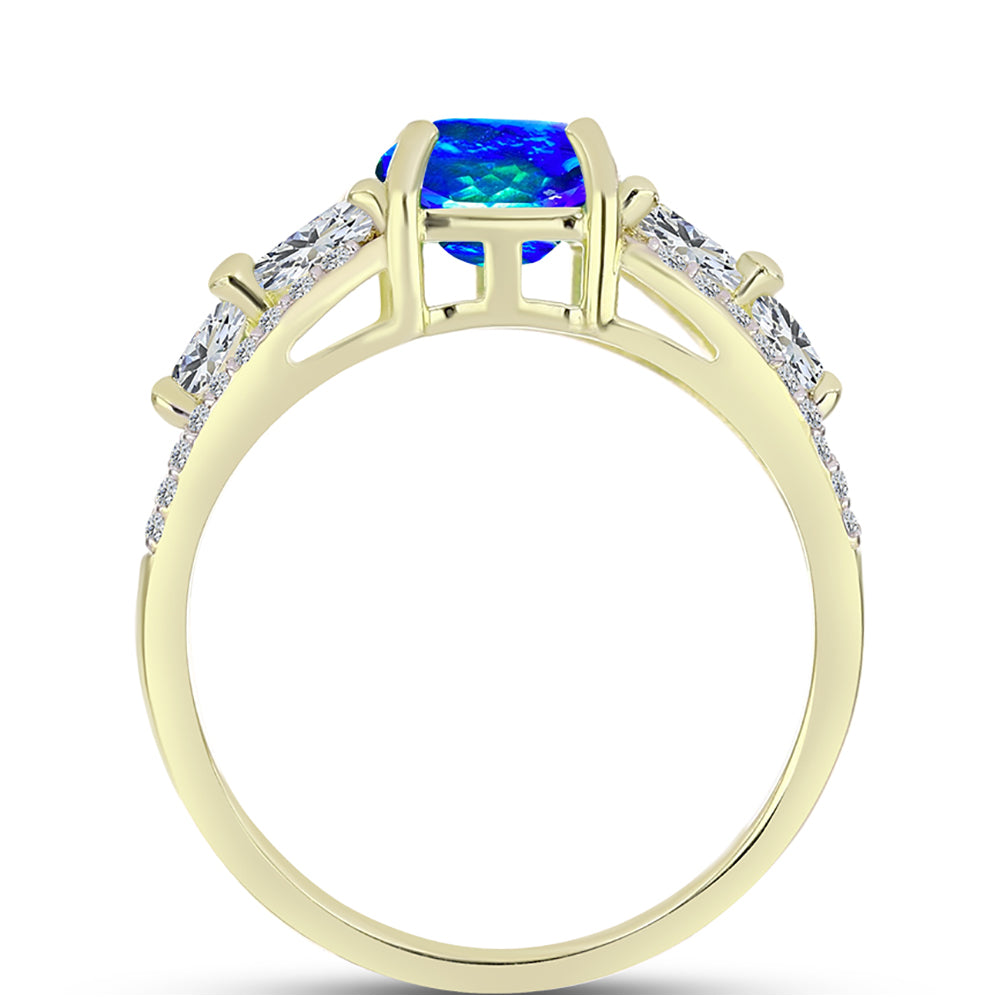 Anillo de Plata Bañada en Oro con Cuarzo Pavo Real y Topacio Blanco 2 