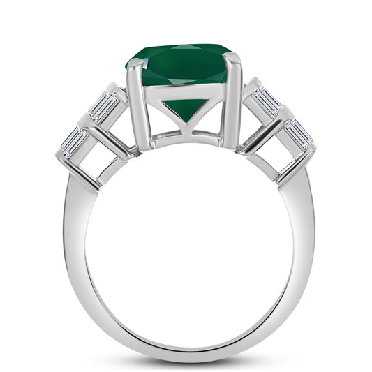 Anillo de Plata con Calcedonia Verde y Zircón Blanco