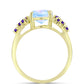 Anillo de Plata Bañada en Oro con Piedra Lunar Arco Iris y Amatista de Marruecos
