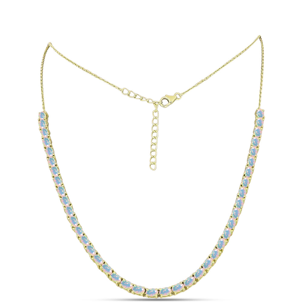 Collar de Plata Bañada en Oro con Ópalo Welo