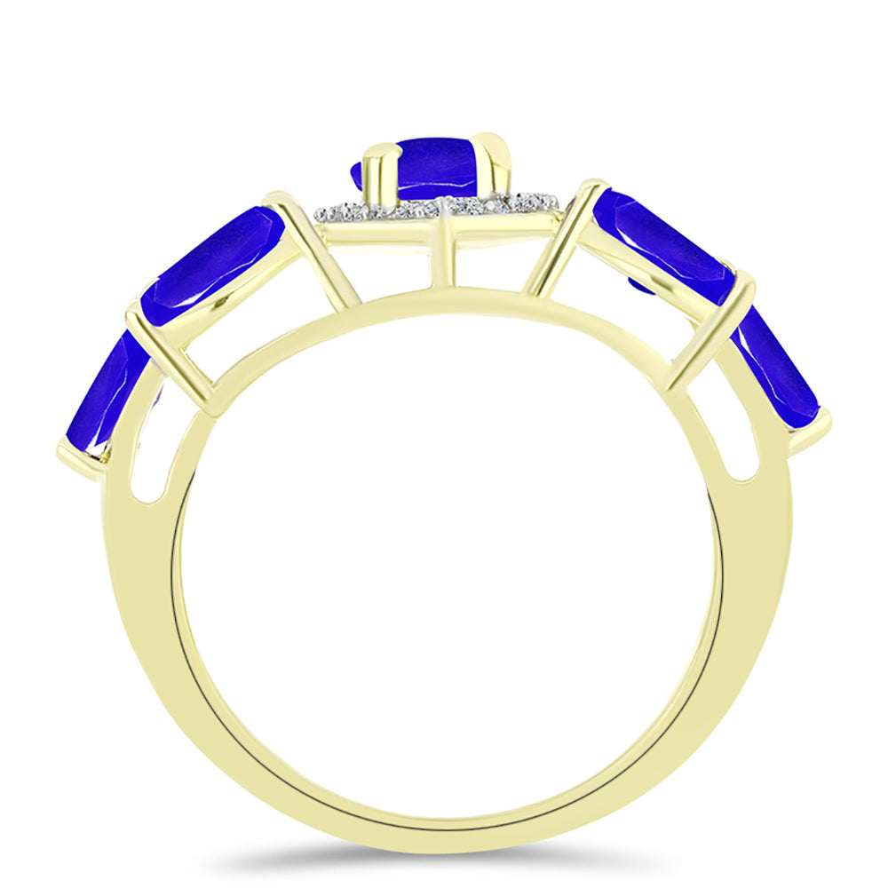 Anillo de Plata Bañada en Oro con Ágata azul y Topacio Blanco 2 