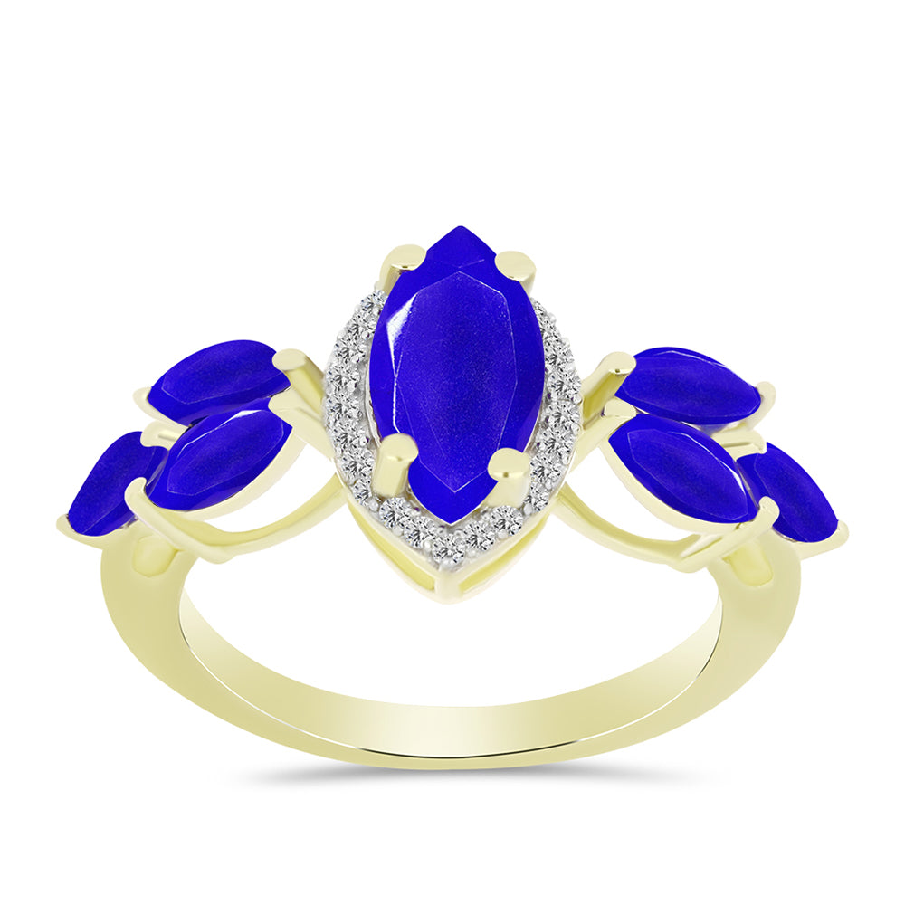 Anillo de Plata Bañada en Oro con Ágata azul y Topacio Blanco