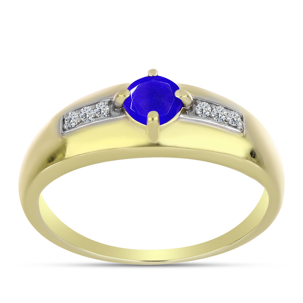 Anillo de Plata Bañada en Oro con Ágata azul y Topacio Blanco 3 