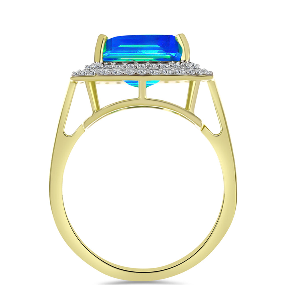 Anillo de Plata Bañada en Oro con Cuarzo Pavo Real y Topacio Blanco 3 