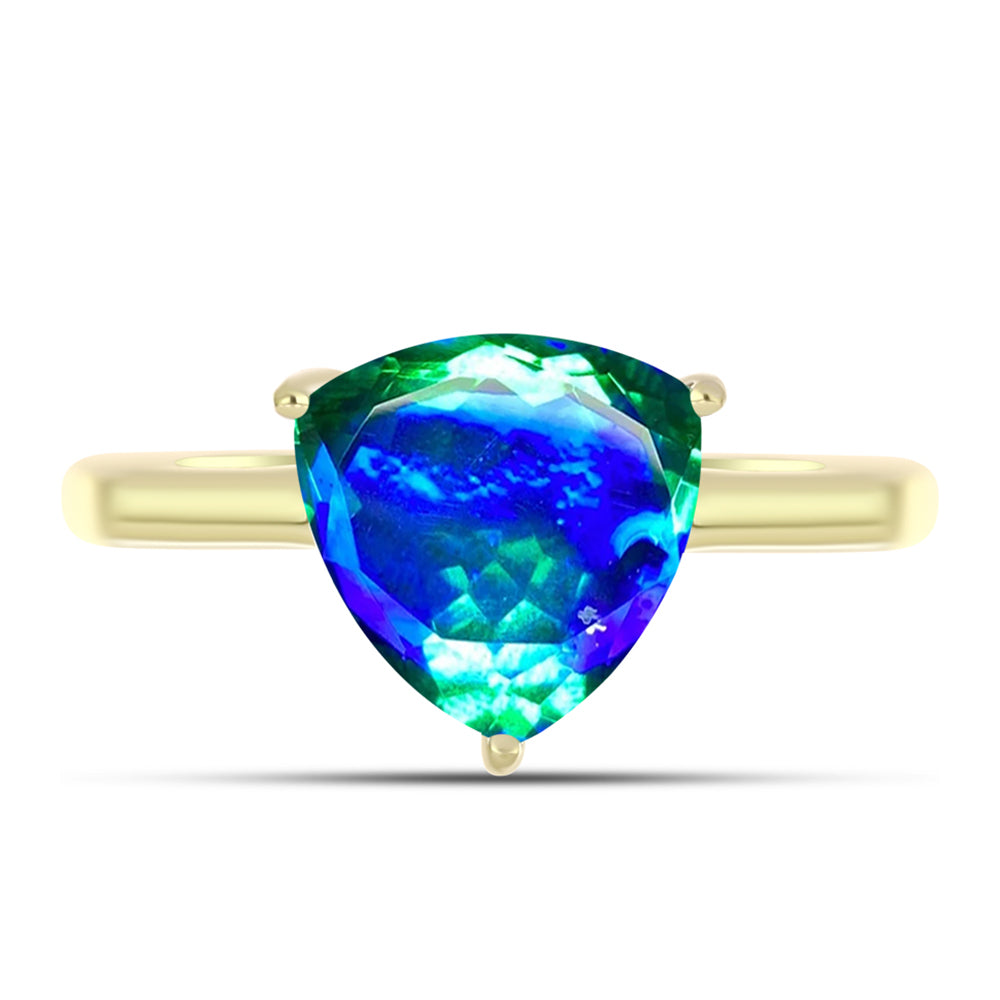 Anillo de Plata Bañada en Oro con Cuarzo Pavo Real