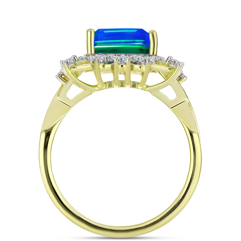 Anillo de Plata Bañada en Oro con Cuarzo Pavo Real y Topacio Blanco 2 