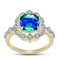 Anillo de Plata Bañada en Oro con Cuarzo Pavo Real y Topacio Blanco