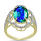 Anillo de Plata Bañada en Oro con Cuarzo Pavo Real y Topacio Blanco
