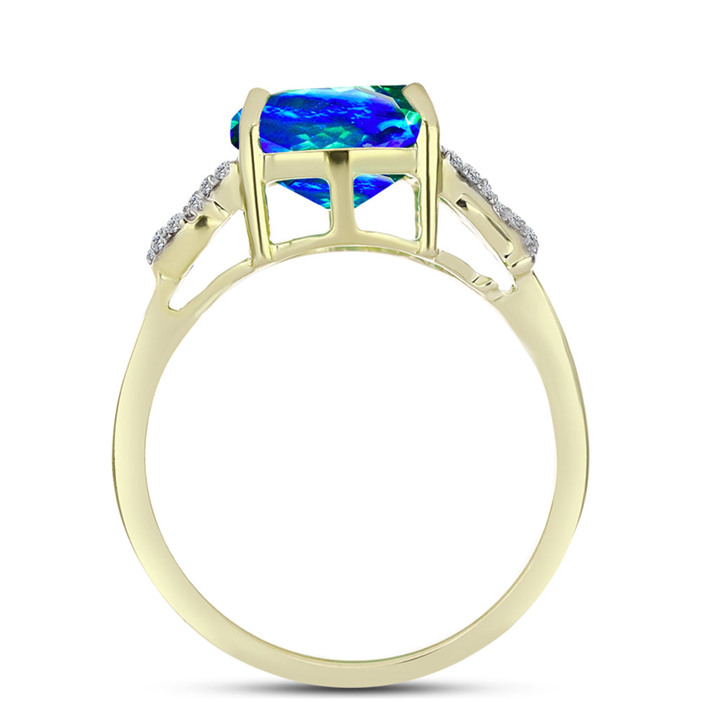 Anillo de Plata Bañada en Oro con Cuarzo Pavo Real y Topacio Blanco 2 
