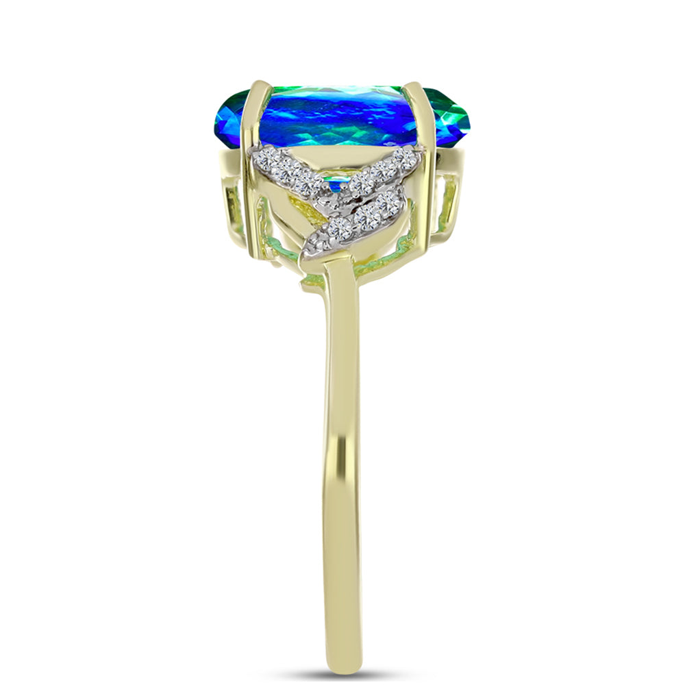 Anillo de Plata Bañada en Oro con Cuarzo Pavo Real y Topacio Blanco 4 