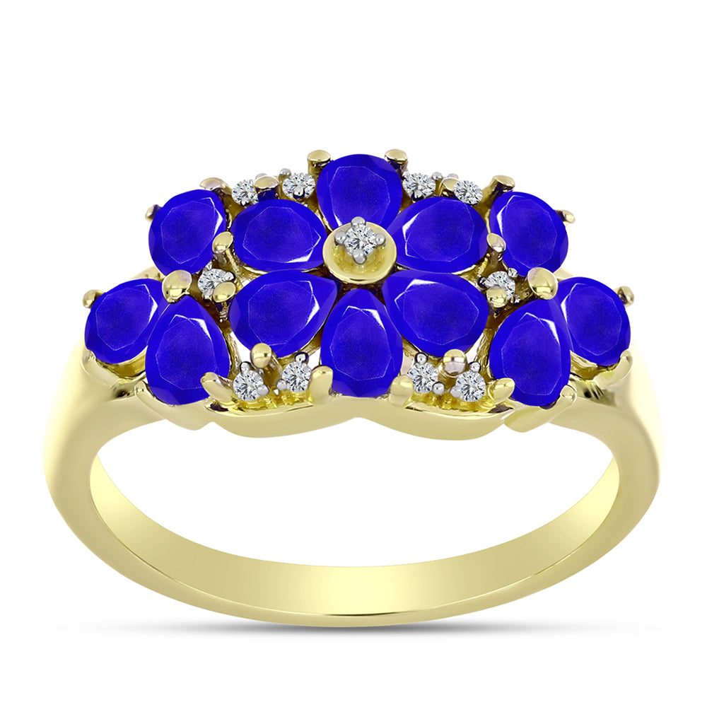 Anillo de Plata Bañada en Oro con Ágata azul y Topacio Blanco 3 