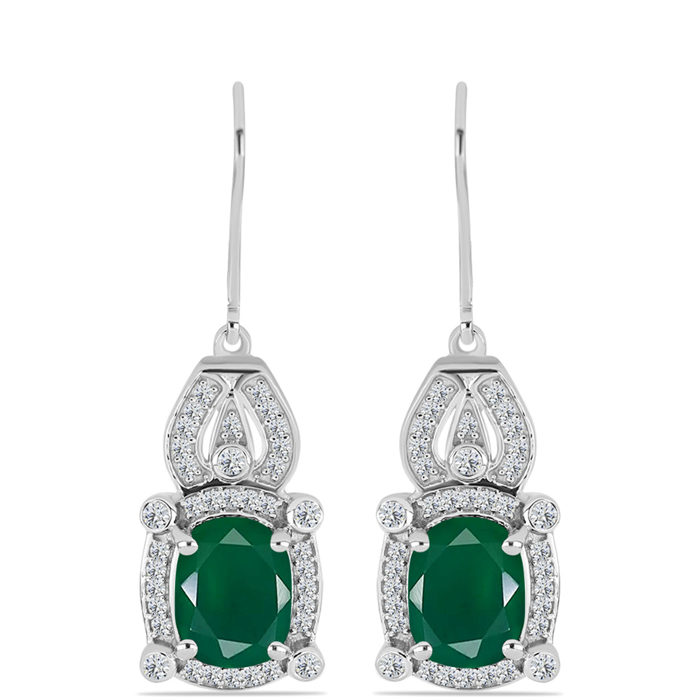 Pendientes de Plata con Calcedonia Verde y Topacio Blanco