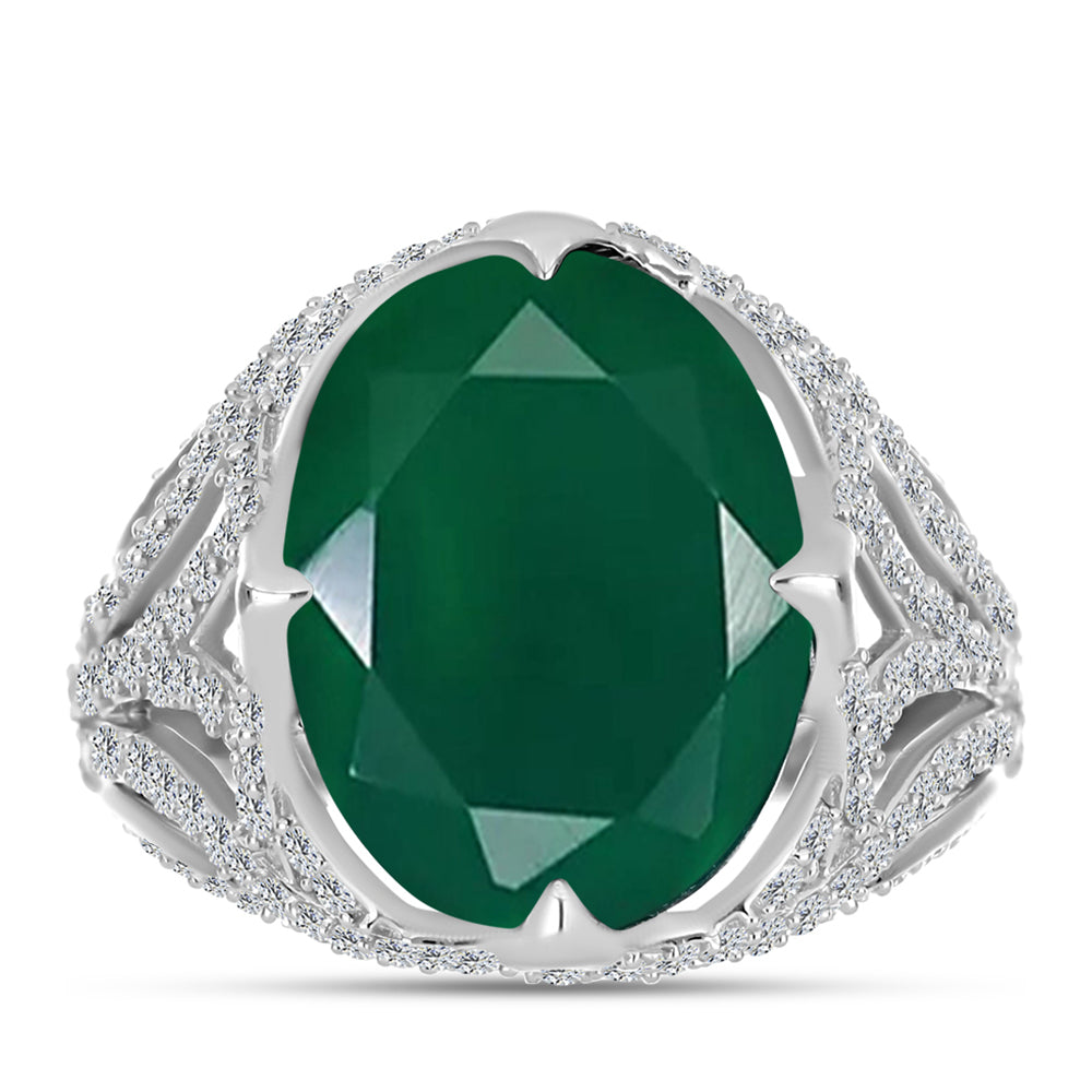 Anillo de Plata con Calcedonia Verde y Topacio Blanco 1 