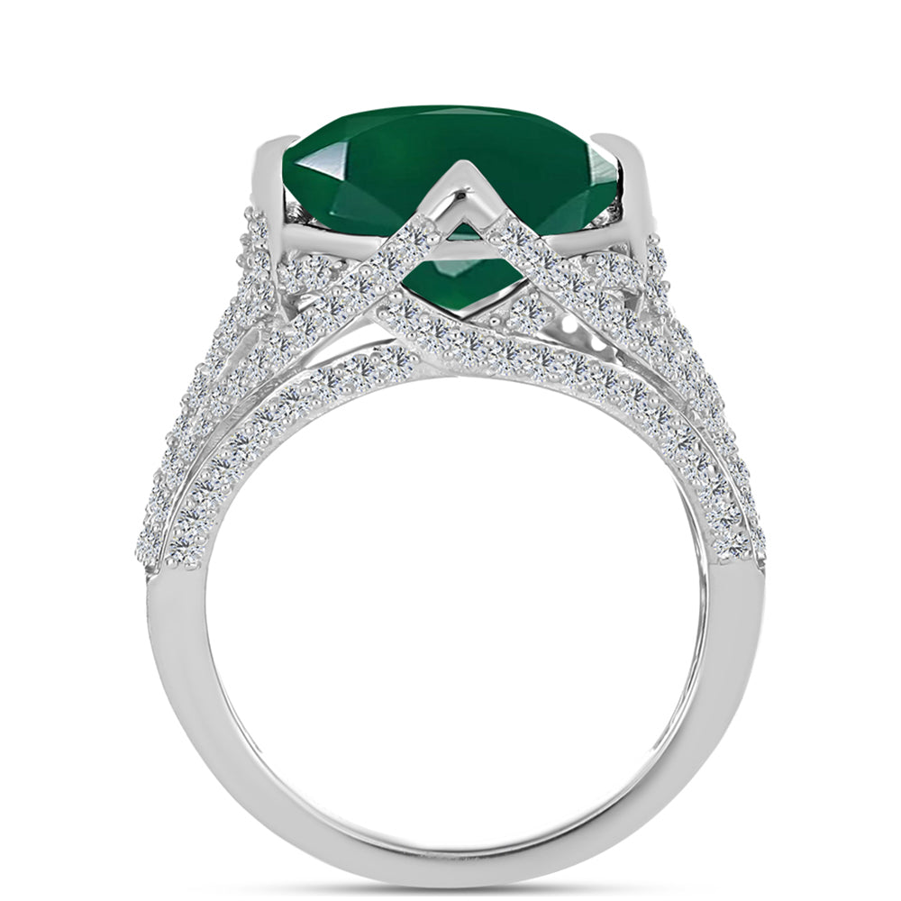 Anillo de Plata con Calcedonia Verde y Topacio Blanco