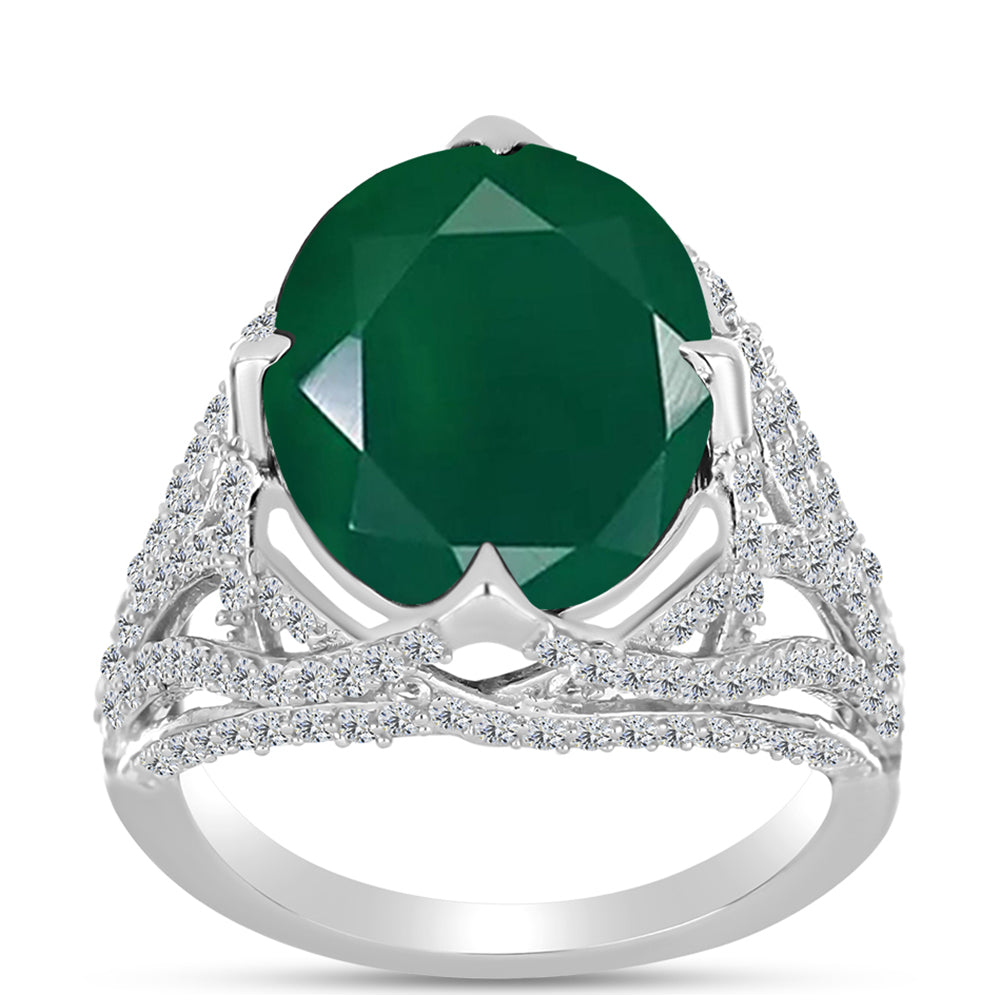 Anillo de Plata con Calcedonia Verde y Topacio Blanco 3 