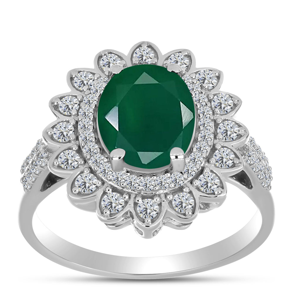 Anillo de Plata con Calcedonia Verde y Topacio Blanco 3 