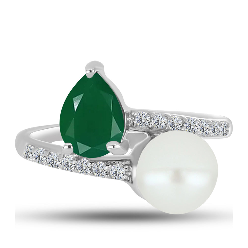 Anillo de Plata con Calcedonia Verde y Perla de Agua Dulce 1 