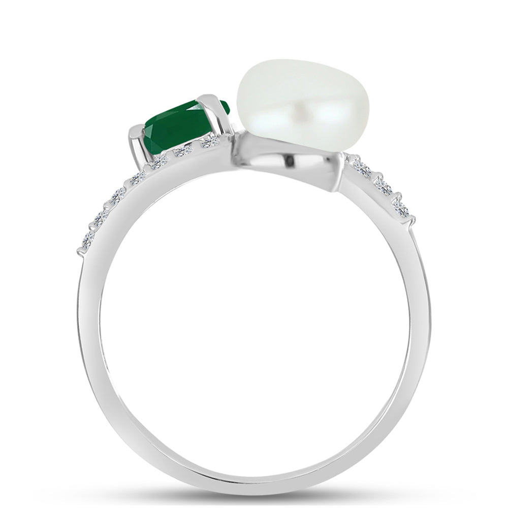 Anillo de Plata con Calcedonia Verde y Perla de Agua Dulce 2 
