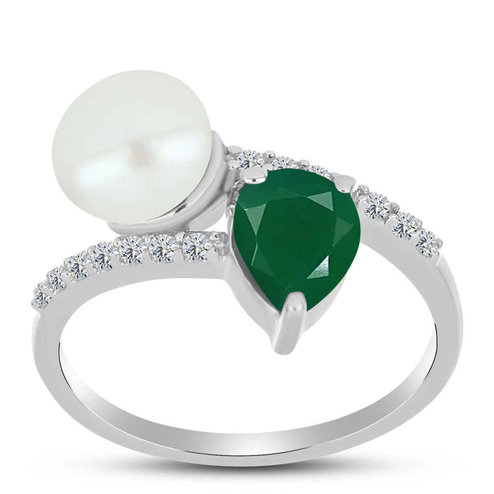 Anillo de Plata con Calcedonia Verde y Perla de Agua Dulce 3 
