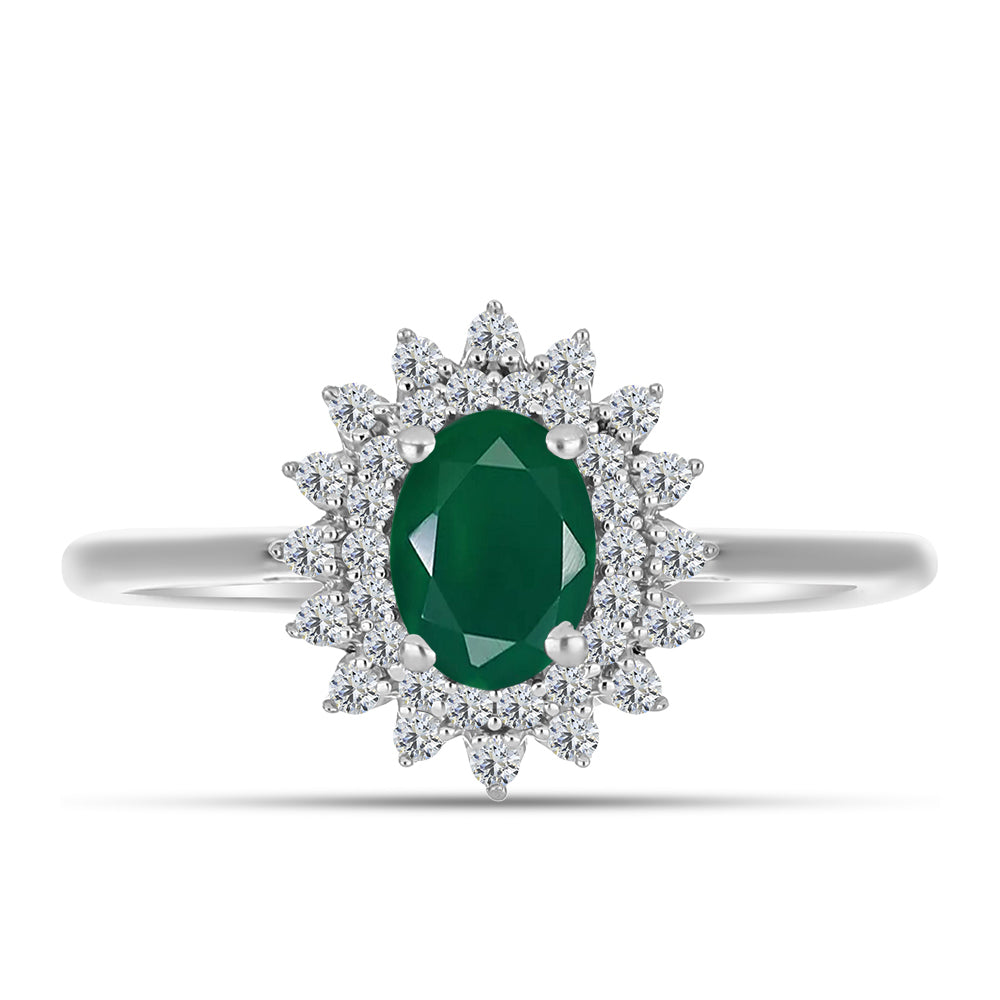 Anillo de Plata con Calcedonia Verde y Topacio Blanco