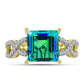 Anillo de Plata Bañada en Oro con Cuarzo Pavo Real y Topacio Blanco