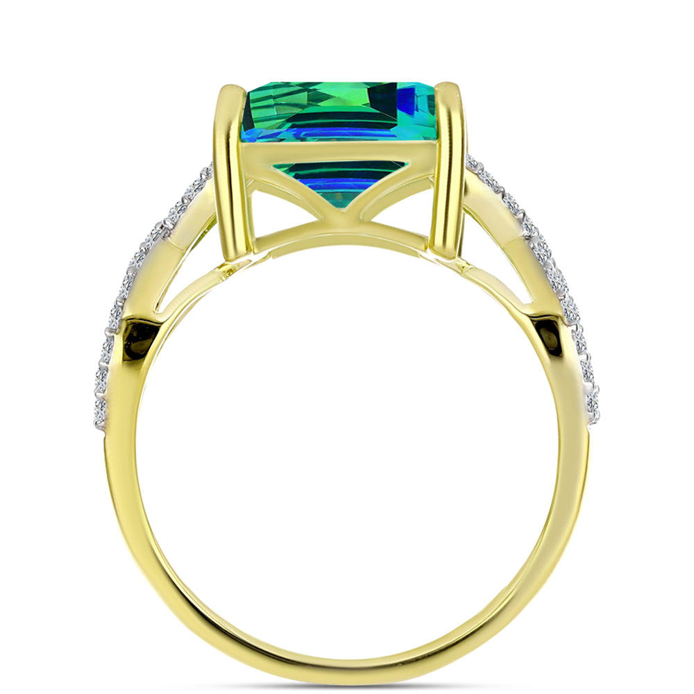 Anillo de Plata Bañada en Oro con Cuarzo Pavo Real y Topacio Blanco 2 
