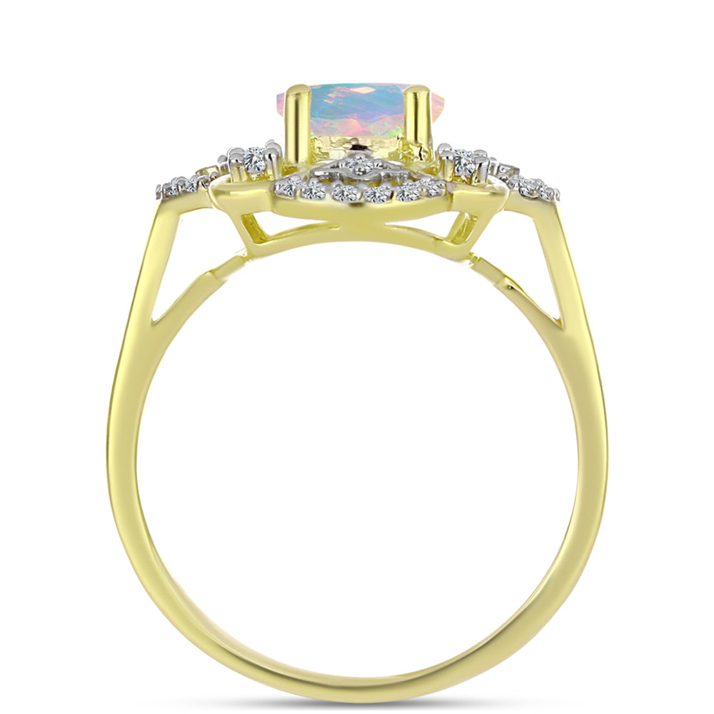 Anillo de Plata Bañada en Oro con Ópalo Welo y Topacio Blanco