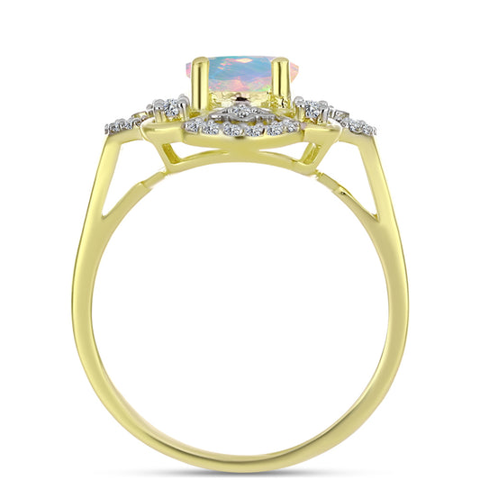 Anillo de Plata Bañada en Oro con Ópalo Welo y Topacio Blanco