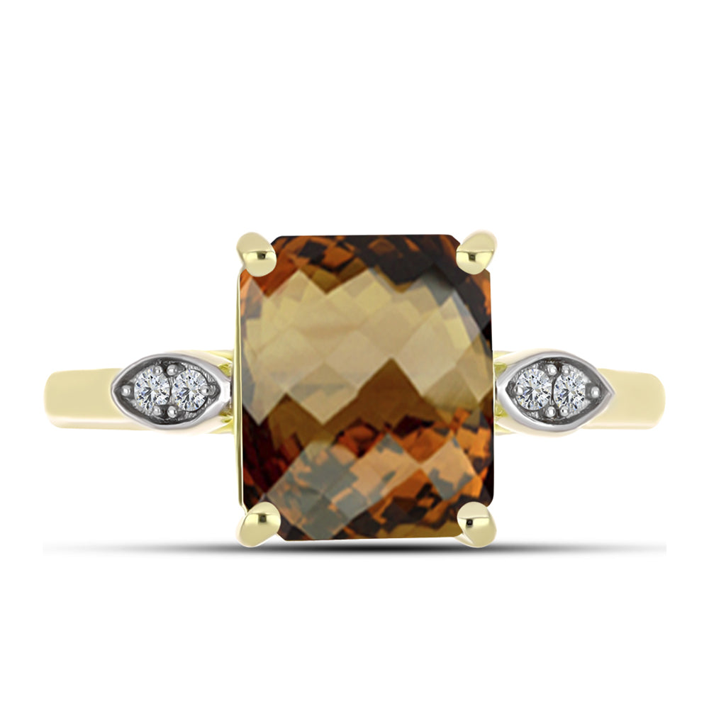 Anillo de Plata Bañada en Oro con Cuarzo Coñac y Topacio Blanco