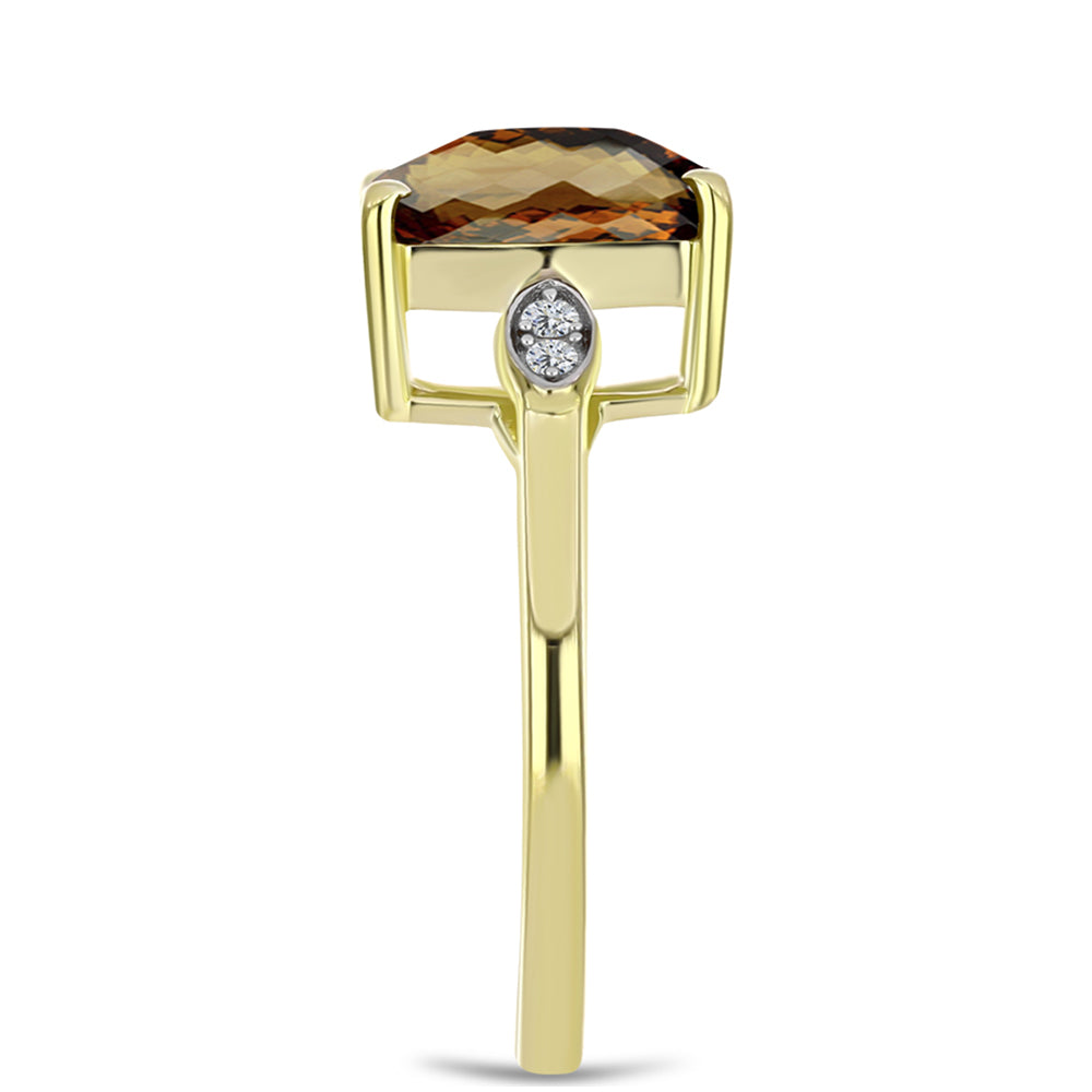 Anillo de Plata Bañada en Oro con Cuarzo Coñac y Topacio Blanco