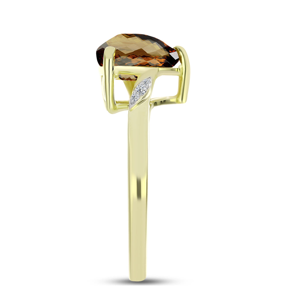 Anillo de Plata Bañada en Oro con Cuarzo Coñac y Topacio Blanco 4 