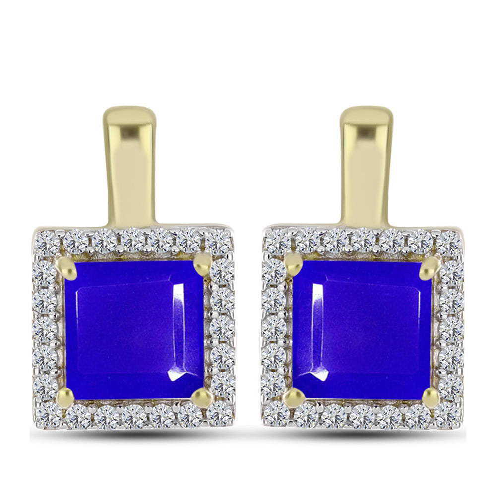 Pendientes de Plata Bañada en Oro con Ágata azul y Topacio Blanco 1 