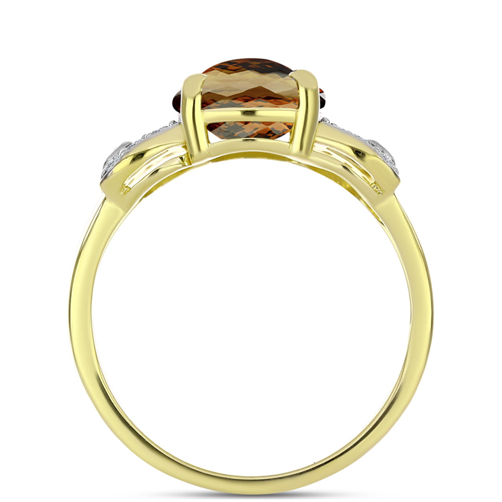 Anillo de Plata Bañada en Oro con Cuarzo Coñac y Topacio Blanco 2 