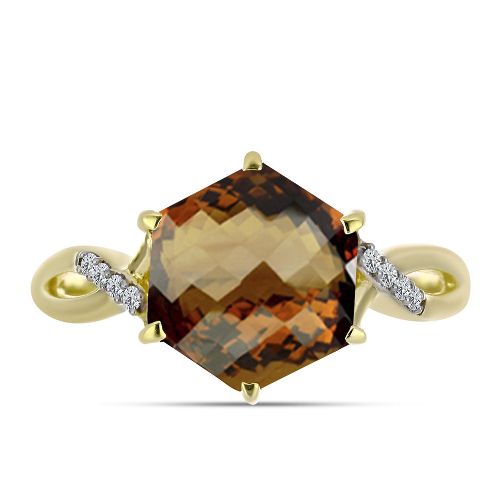 Anillo de Plata Bañada en Oro con Cuarzo Coñac y Topacio Blanco