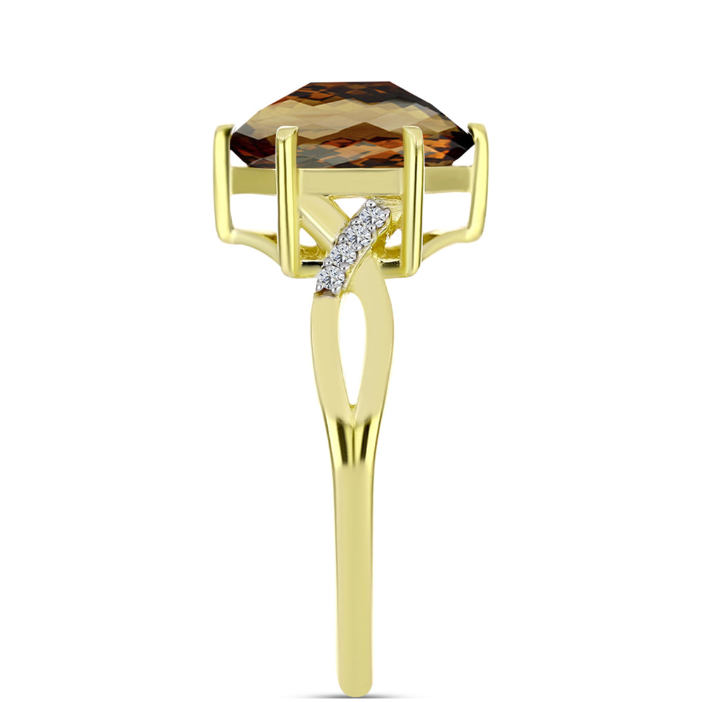 Anillo de Plata Bañada en Oro con Cuarzo Coñac y Topacio Blanco 4 