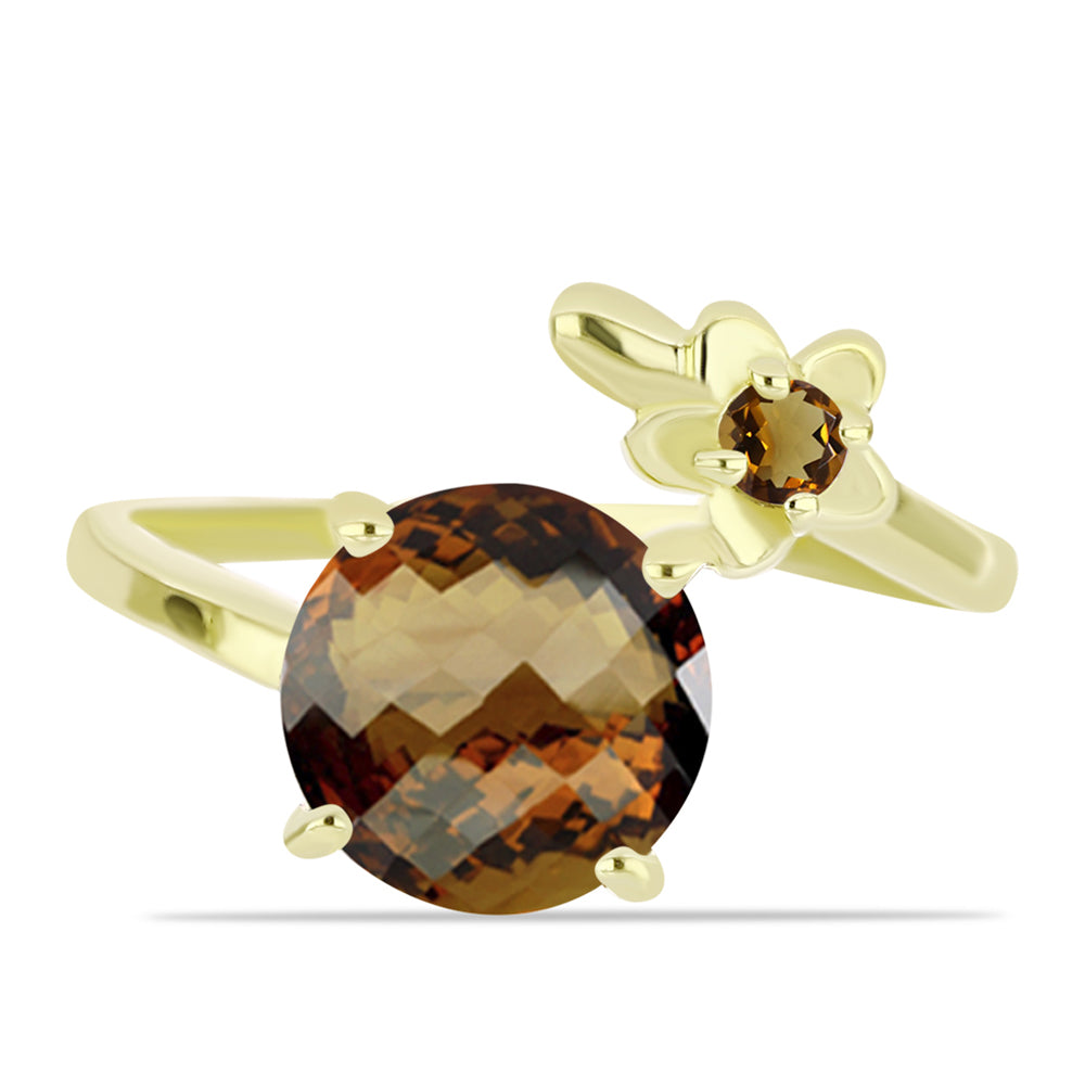 Anillo de Plata Bañada en Oro con Cuarzo Coñac 1 