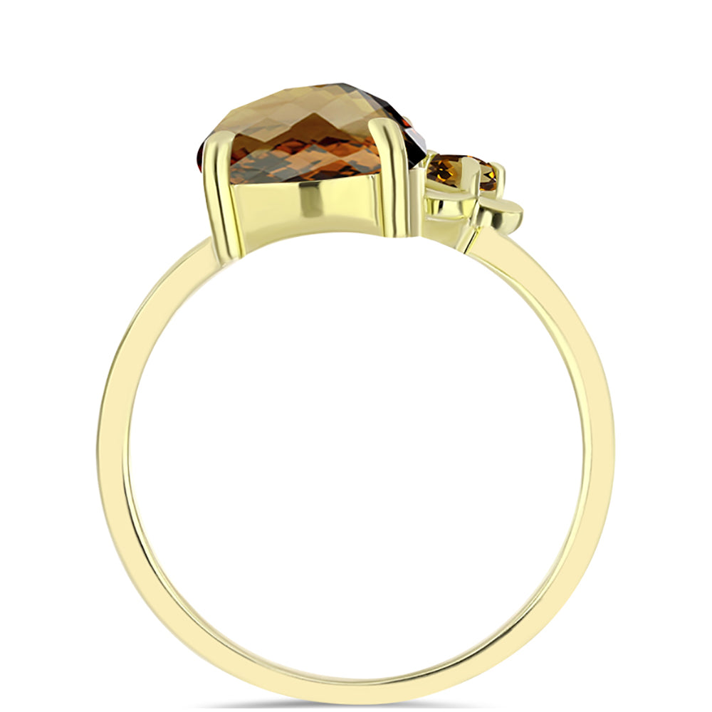 Anillo de Plata Bañada en Oro con Cuarzo Coñac 2 