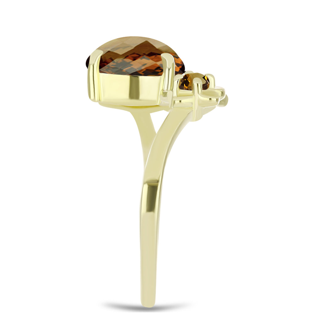 Anillo de Plata Bañada en Oro con Cuarzo Coñac 4 