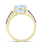Anillo de Plata Bañada en Oro con Piedra Lunar Arco Iris y Amatista de Marruecos