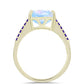 Anillo de Plata Bañada en Oro con Piedra Lunar Arco Iris y Amatista de Marruecos