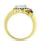 Anillo de Plata Bañada en Oro con Piedra Lunar Arco Iris y Amatista de Marruecos