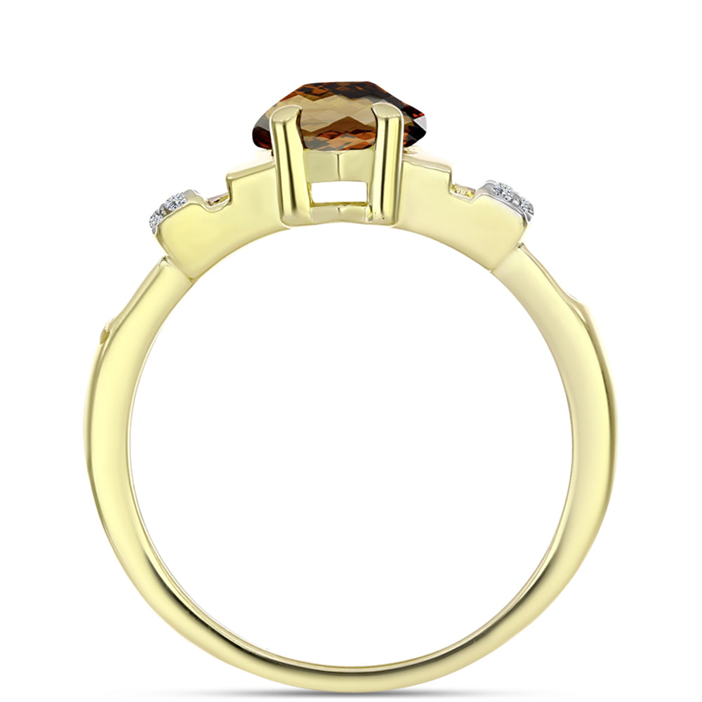 Anillo de Plata Bañada en Oro con Cuarzo Coñac y Topacio Blanco 2 