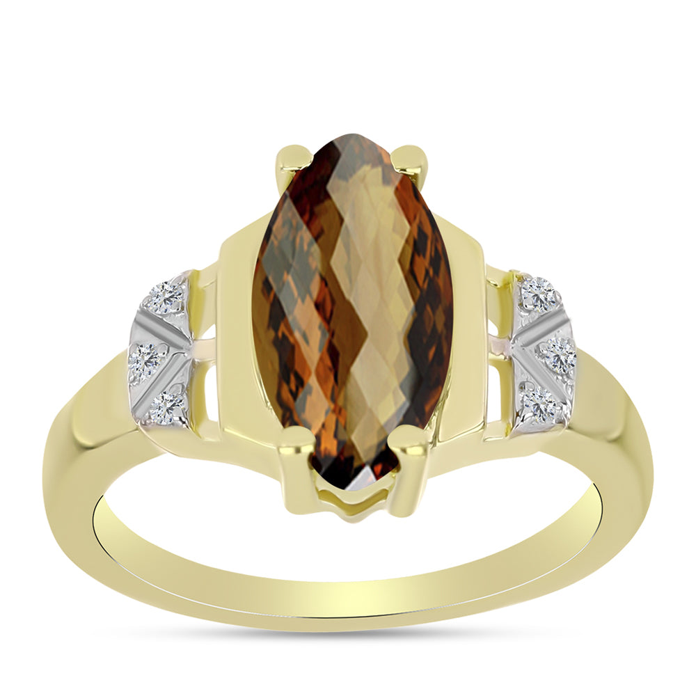 Anillo de Plata Bañada en Oro con Cuarzo Coñac y Topacio Blanco 3 